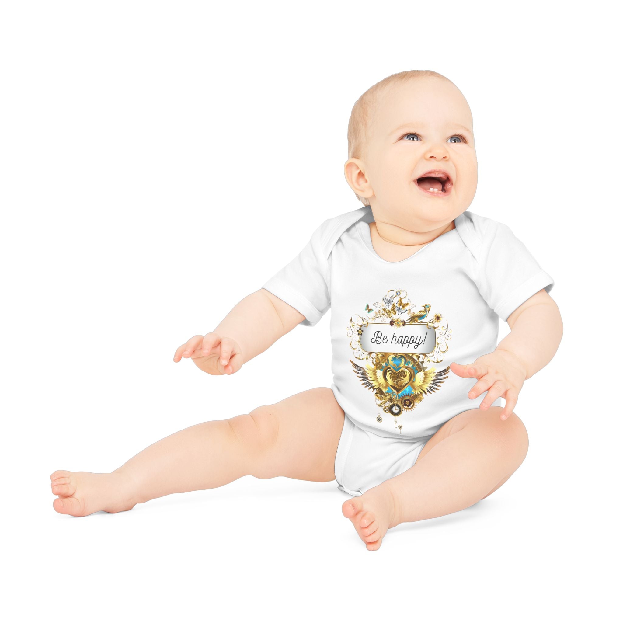 Baby-Bodysuit - "Be Happy!" aus Bio-Baumwolle