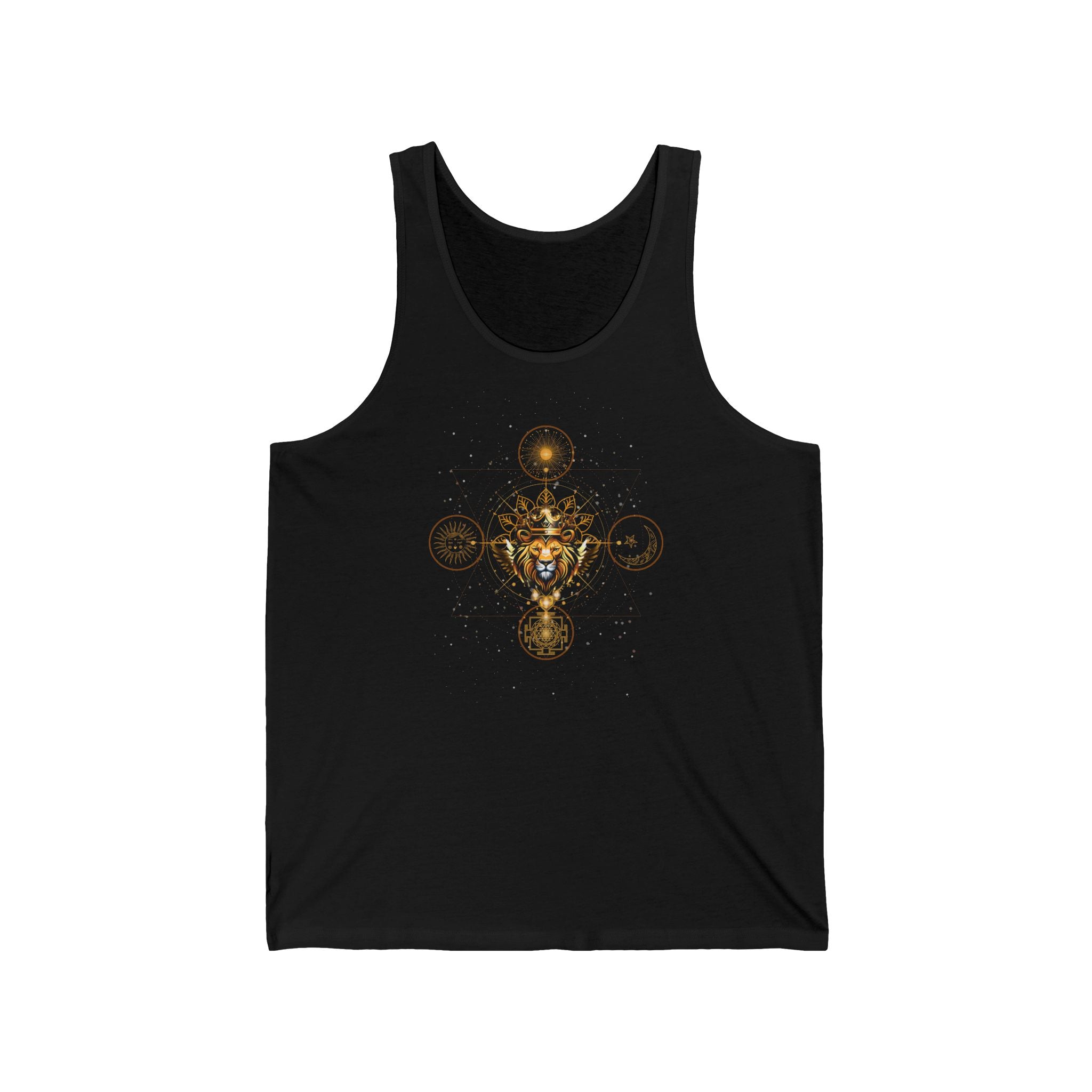Tank Top – Mystischer goldener Löwe mit heiligen Symbolen und Sri Yantra - Divine DeSein