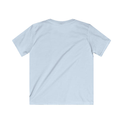 "Be Happy" Kids Softstyle T-Shirt in rosa und himmelblau