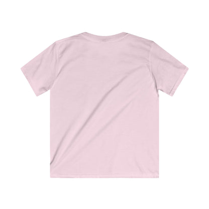 "Be Happy" Kids Softstyle T-Shirt in rosa und himmelblau