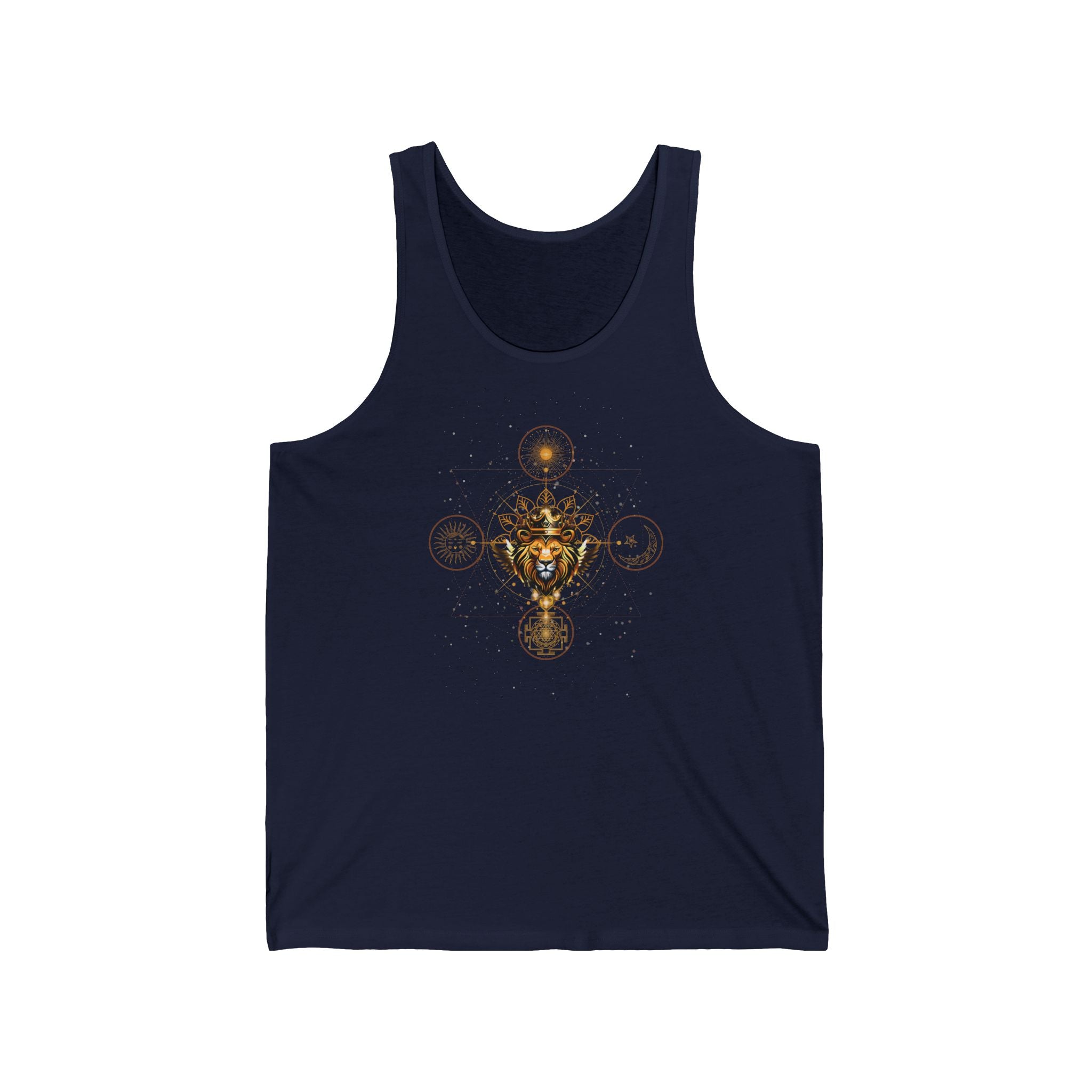 Tank Top – Mystischer goldener Löwe mit heiligen Symbolen und Sri Yantra - Divine DeSein