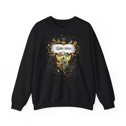 Liebe Leben – Statement Sweatshirt mit filigranem Golddruck - Divine DeSein