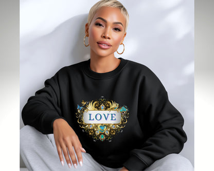 LOVE – Statement Sweatshirt mit filigranem Golddruck - Divine DeSein