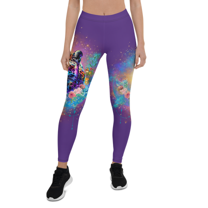 Besondere Leoparden Leggings - Bagheera´s Zauber - violett schmaler Bund