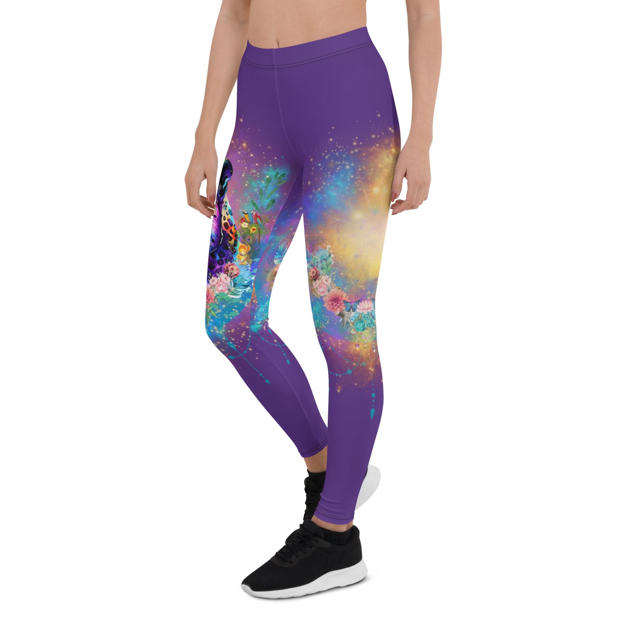Besondere Leoparden Leggings - Bagheera´s Zauber - violett schmaler Bund