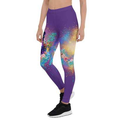 Besondere Leoparden Leggings - Bagheera´s Zauber - violett schmaler Bund