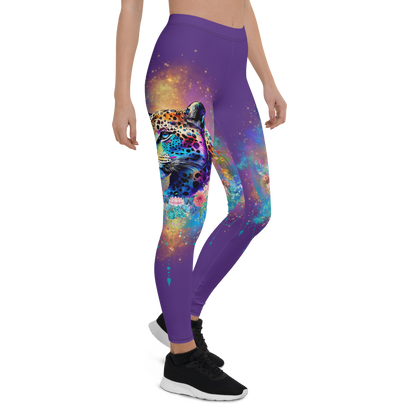 Besondere Leoparden Leggings - Bagheera´s Zauber - violett schmaler Bund